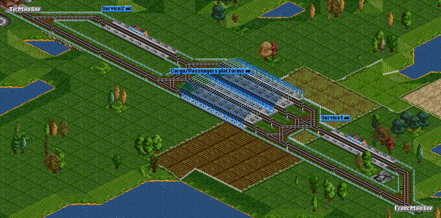 Station compleete with 4 Cargo/Passengers platforms and one Service platform before and one after the Cargo/Passengers platforms.