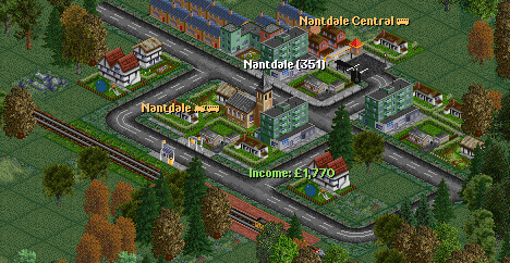 Small town of Nantdale with 2 empty bus stations
